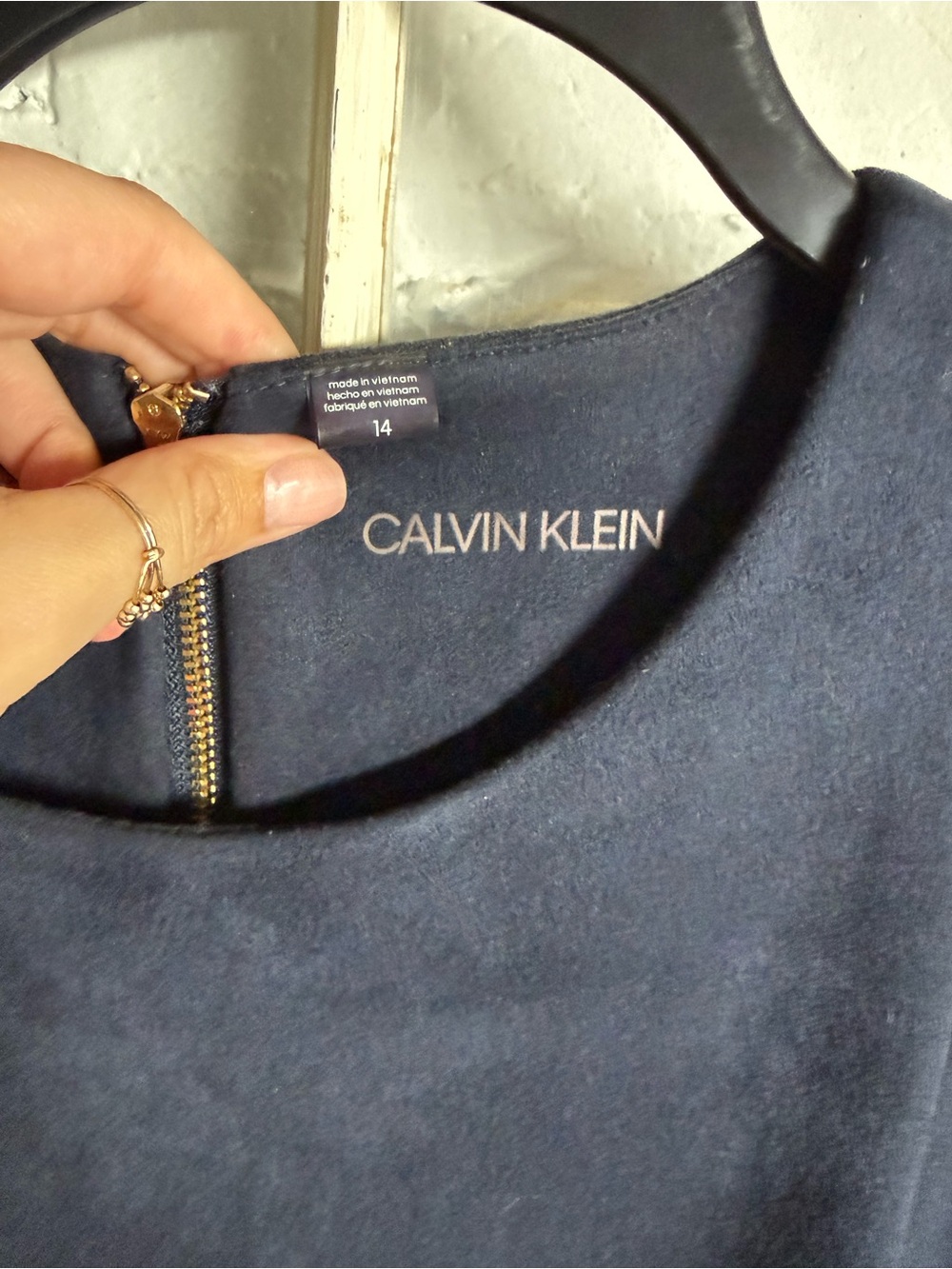Calvin Klein Navy Puff Sleeve Midi Sheath Dress - Picture 5 of 10